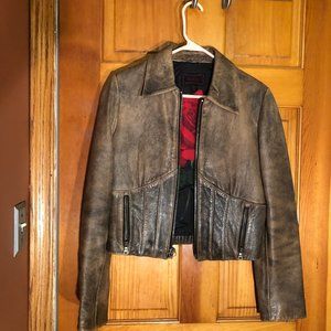Vintage Leather Motorcycle Jacket with Rose Lining